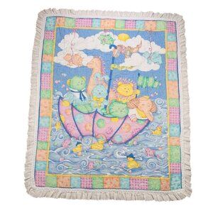 Vtg Noah’s Ark Baby Quilt Pigs Fly Puzzle Piece Bedroom